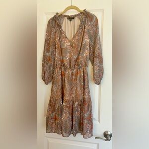 Paisley Print V-Neck Long Sleeve Dress